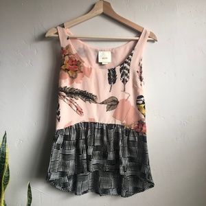 Anthropologie Maeve Blush Pink Peplum Silk Tank